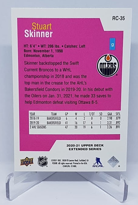 2020-21 Upper Deck Extended Series Rookie Class Stuart Skinner Oilers RC35