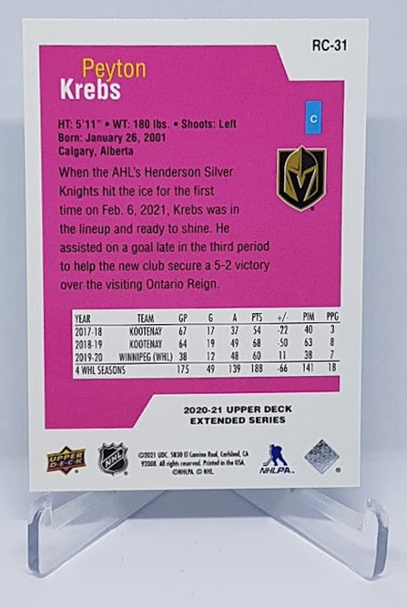 2020-21 Upper Deck Extended Series Rookie Class Peyton Krebs Golden Knights RC31