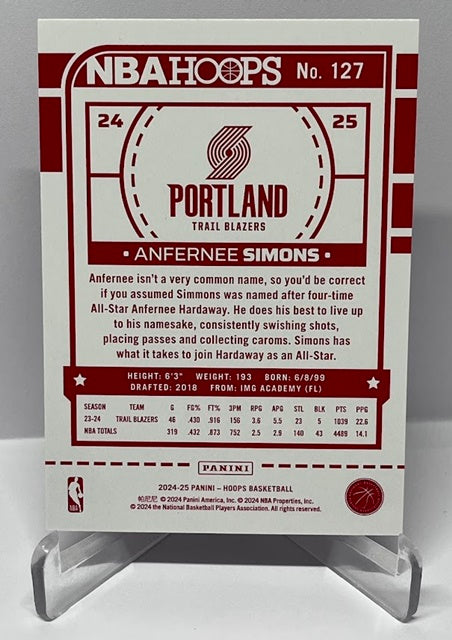 2024-25 Panini Hoops Red Back Anfernee Simons Portland #127