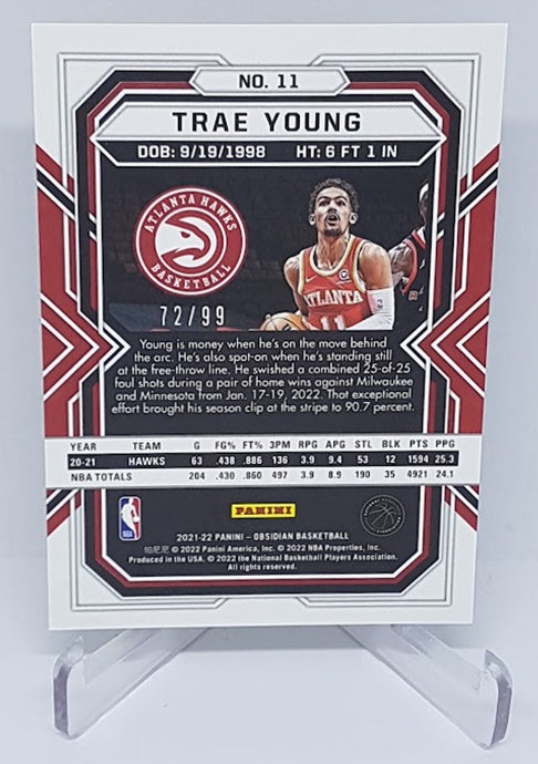 2021-22 Panini Obsidian Red Yellow Green Trae Young Atlanta Hawks 72/99 #11