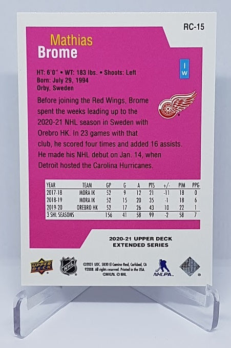 2020-21 Upper Deck Extended Series Rookie Class Mathias Brome Red Wings RC15