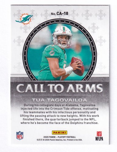 2020 Panini PlayoffCall to Arms RC Tua Tagovailoa Dolphins #CA-18