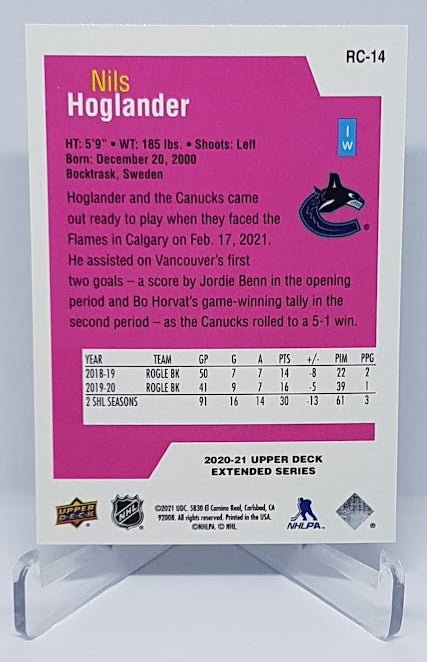 2020-21 Upper Deck Extended Series Rookie Class Nils Hoglander Canucks RC14