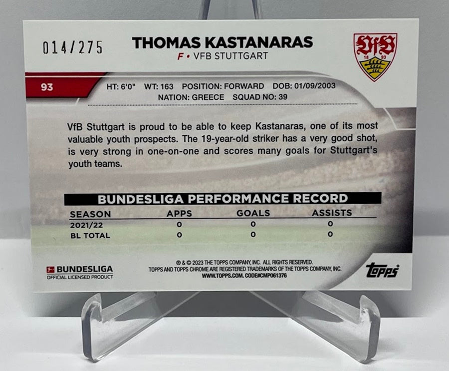 2022-23 Topps Chrome Thomas Kastanaras VFB Stuttgart 014/275 #93