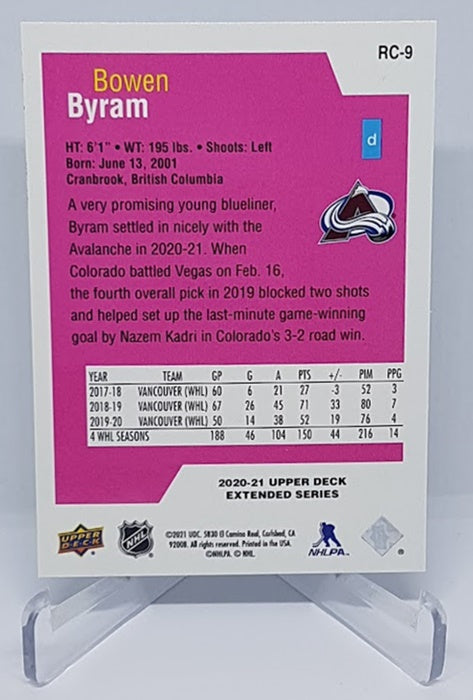 2020-21 Upper Deck Extended Series Rookie Class Bowen Byram Colorado RC9