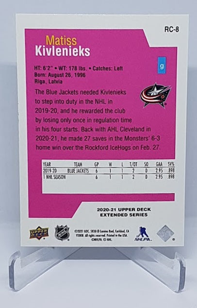 2020-21 Upper Deck Extended Series Rookie Class Matiss Kivlenieks Blue Jackets RC 8