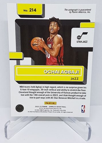 2022-23 Panini Donruss Rated Rookie Ochai Agbaji Jazz #214
