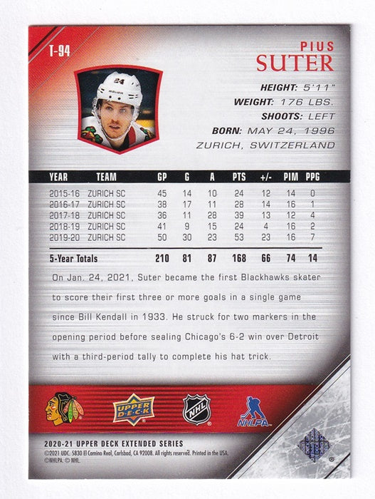 2020-21 Upper Deck Extended Series Young Guns Tribute Pius Sutter Blackhawks T94