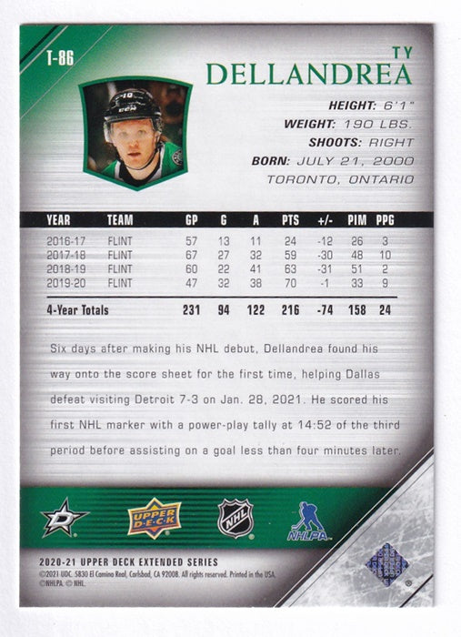2020-21 Upper Deck Extended Series Young Guns Tribute Ty Dellandrea Stars T86