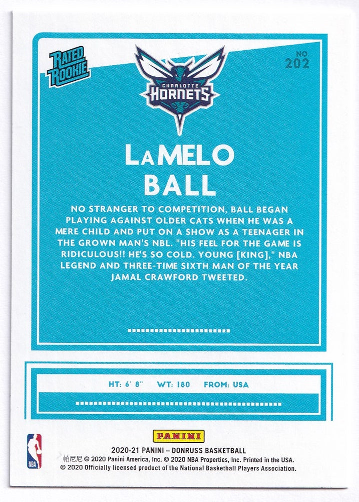 2020-21 Panini Donruss Rated Rookie LaMelo Ball Charlotte Hornets #202
