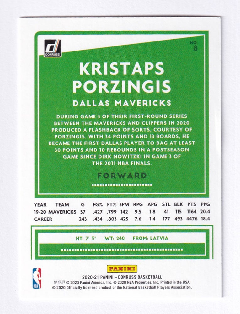 2020-21 Panini Donruss Kristaps Porzingis Mavericks 310/349 #8