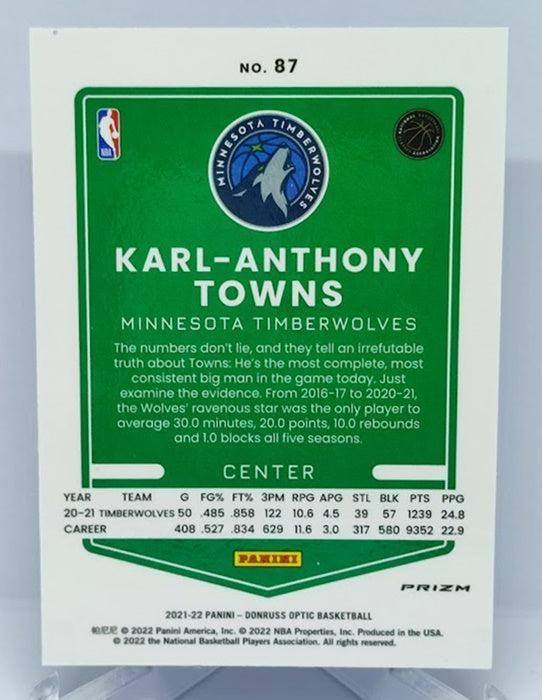 2021-22 Panini Donruss Optic Blue Velocity Prizm Karl-Anthony Towns #87
