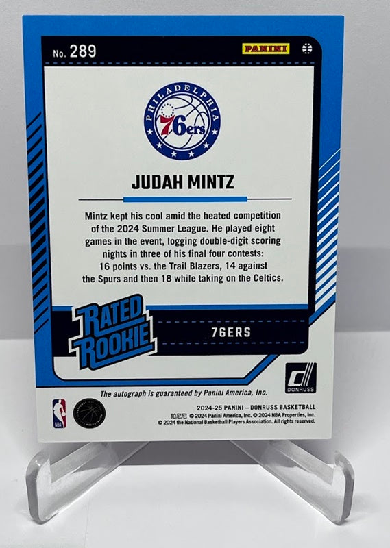 2024-25 Panini Donruss Red Rated Rookie AU Judah Minz 76ers #289 *6