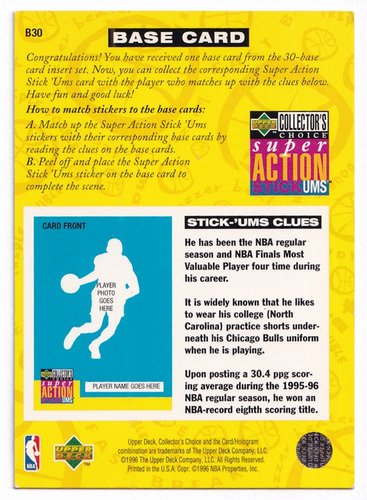 1996 Upper Deck Collectors Choice Sticker Michael Jordan Chicago Bulls