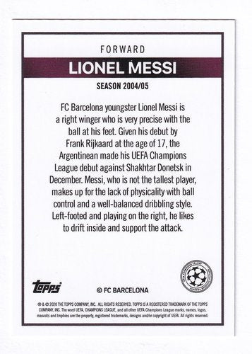 2020 Topps Champions League Lost Rookie RC Lionel Messi FC Barcelona