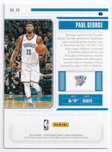 2018 Panini Contenders Paul George Thunder 08/15 #46