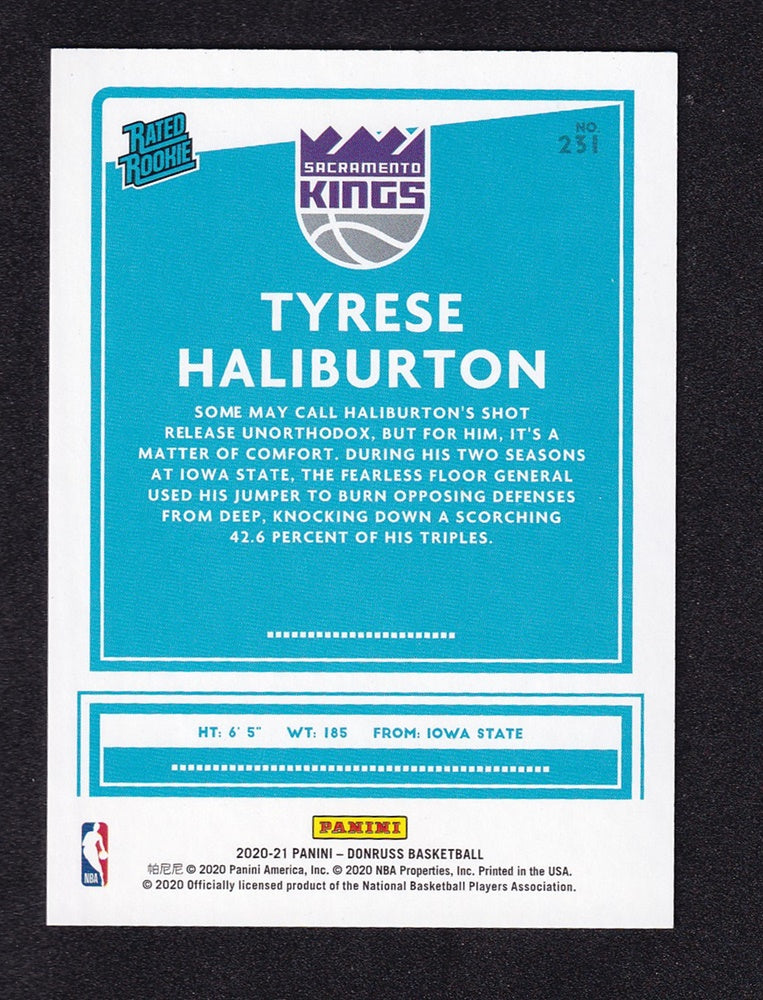 2020-21 Panini Donruss Rated Rookie Tyrese Haliburton Kings 326/349 #231