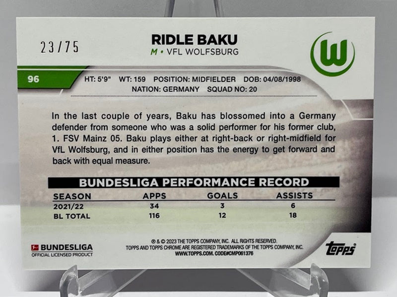 2022-23 Topps Chrome Ridle Baku VFL Wolfsburg 23/75 #96