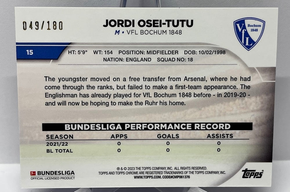 2022-23 Topps Chrome RC Jordi Osei-Tutu VFL Bochum 049/180 #15