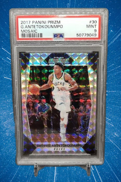 2017-18 Panini Mosaic Prizm Giannis Antetokounmpo Bucks #30 PSA 9