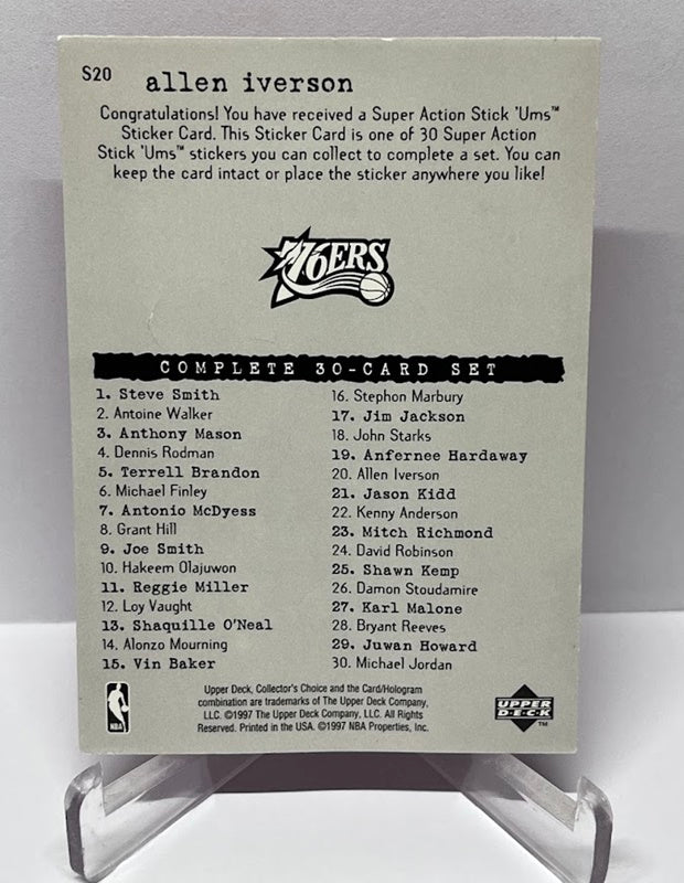 1997 Upper Deck Collectors Choice Sticker Allen Iverson 76ers #S20