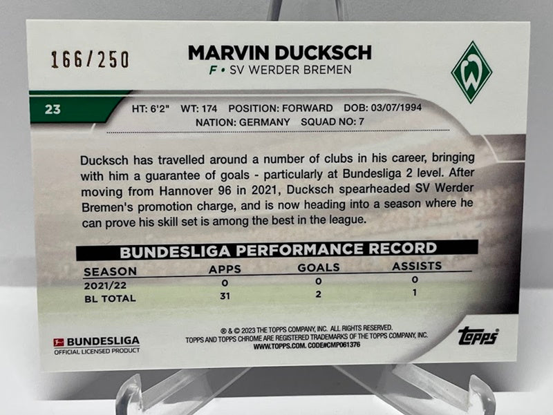 2022-23 Topps Chrome Marvin Ducksch Werder Bremen 166/250 #23