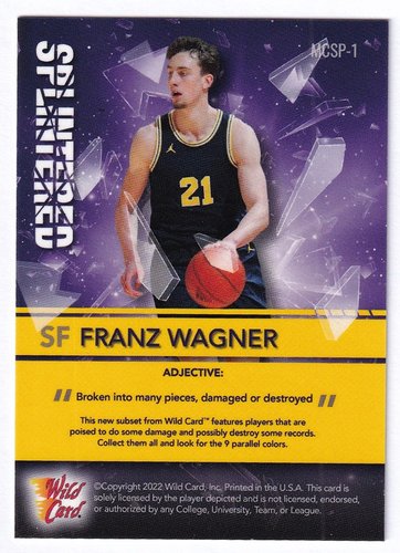 2022 Wild Card Splintered Las Vegas Exclusive RC Franz Wagner 49/99