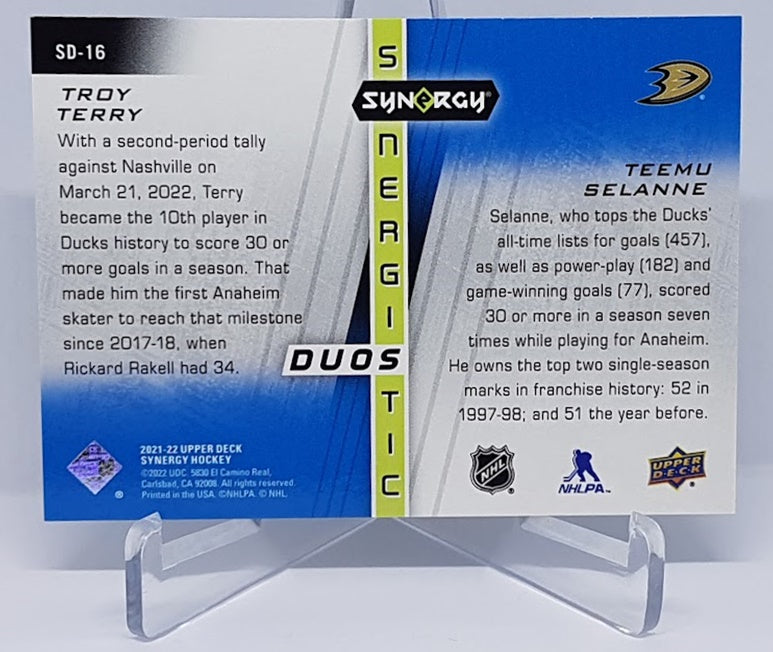 2021-22 Upper Deck Synergy Synergistic Duos Troy Terry Teemu Selanne /899