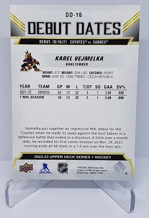 2022-23 Upper Deck Debut Dates Karel Vejmelka Coyotes