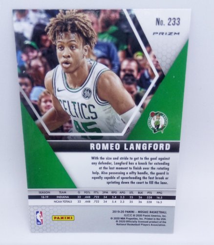 2019-20 Panini Mosaic PINK CAMO PRIZM RC Romeo Langford  #233