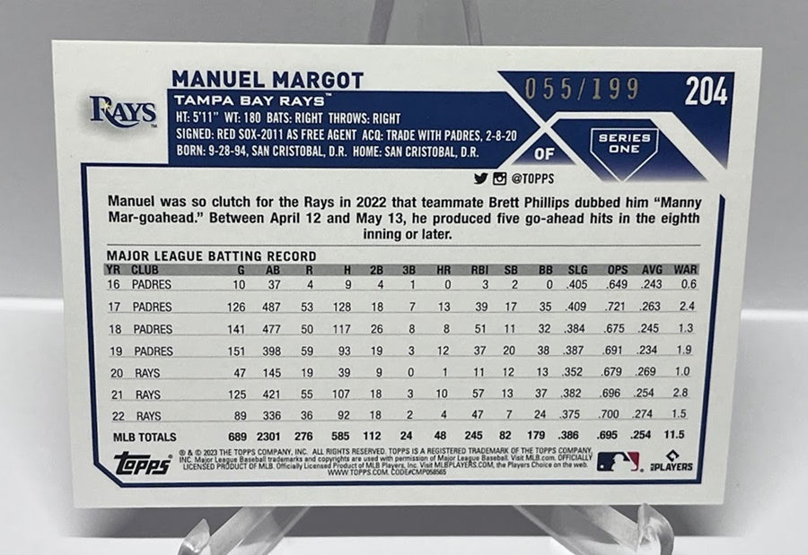 2023 Topps Series One Manuel Margot Tampa Bay Rays 055/199 #204