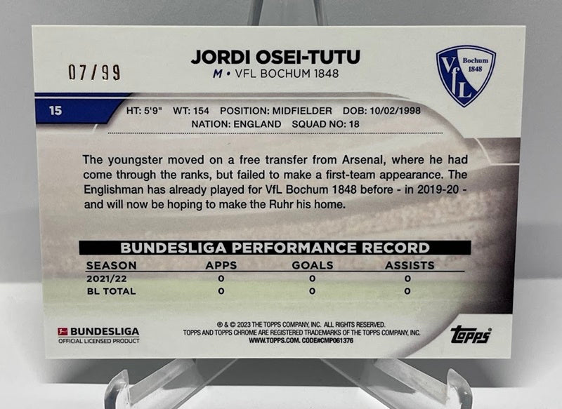 2022-23 Topps Chrome RC Jordi Osei-Tutu VFL Bochum 07/99 #15