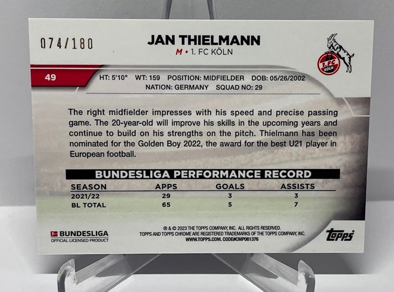 2022-23 Topps Chrome Jan Thielmann 1. FC Köln 074/180 #49