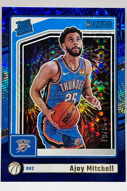 2024-25 Panini Donruss Blue Fireworks RC Ajay Mitchell OKC Thunder 79/85 #218 *6
