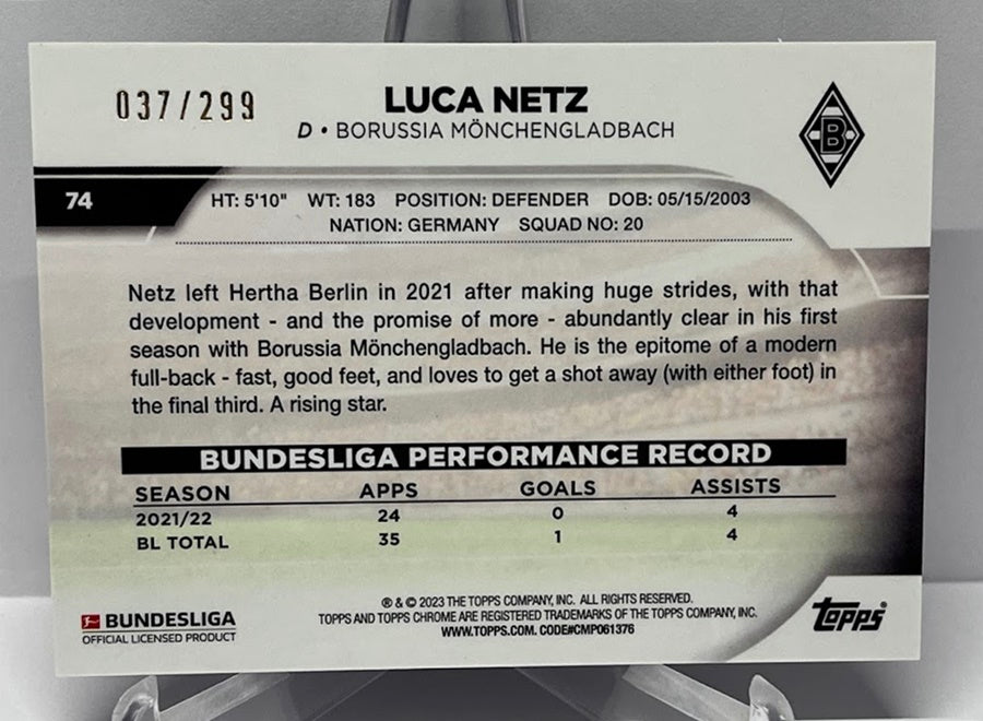 2022-23 Topps Chrome Luca Netz Borussia Mönchengladbach 037/299 #74