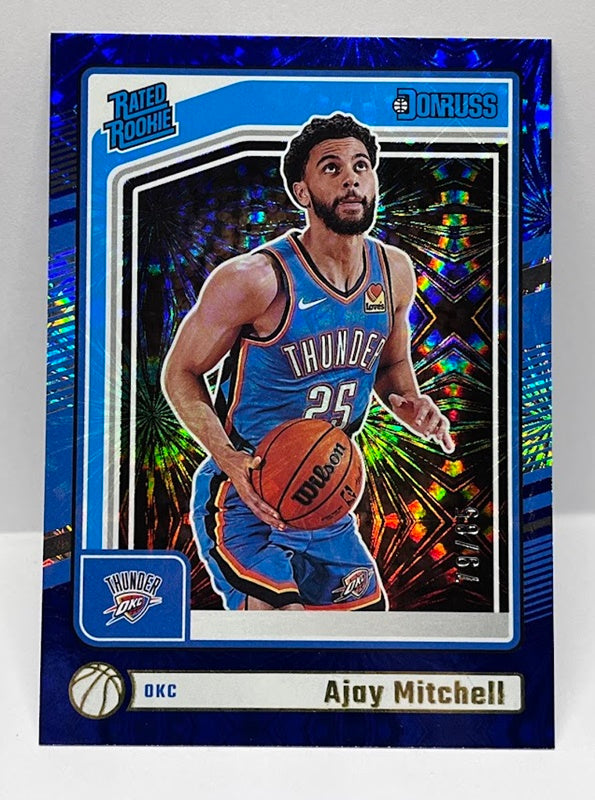 2024-25 Panini Donruss Blue Fireworks RC Ajay Mitchell OKC Thunder 79/85 #218 *6