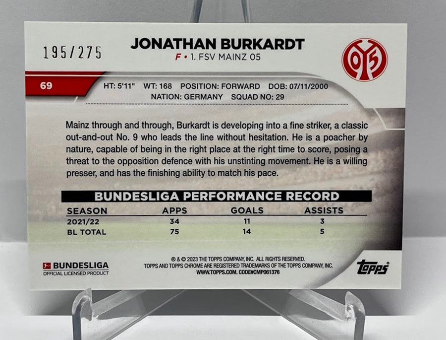 2022-23 Topps Chrome Jonathan Burkardt 1. FSV Mainz 05 195/275 #69