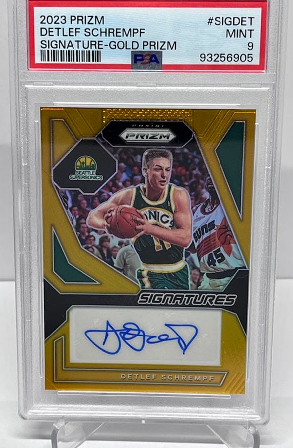 2023 Panini Prizm Signatures Gold Detlef Schrempf SuperSonics 03/10 PSA 9