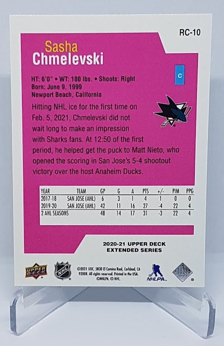 2020-21 Upper Deck Extended Series Rookie Class Sasha Chmelevski Sharks RC10