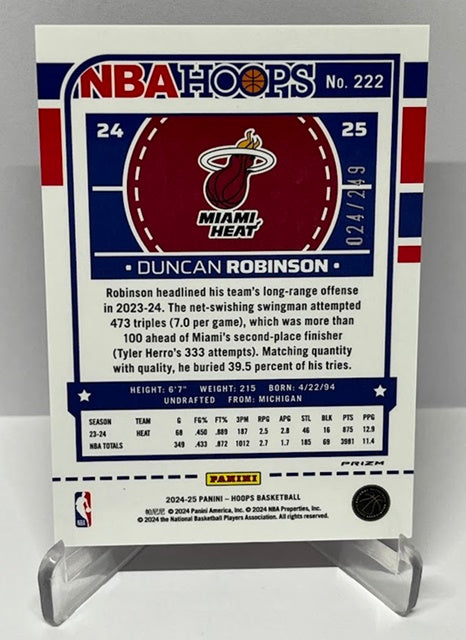 2024-25 Panini Hoops Purple Prizm Duncan Robinson Miami 024/249 #222