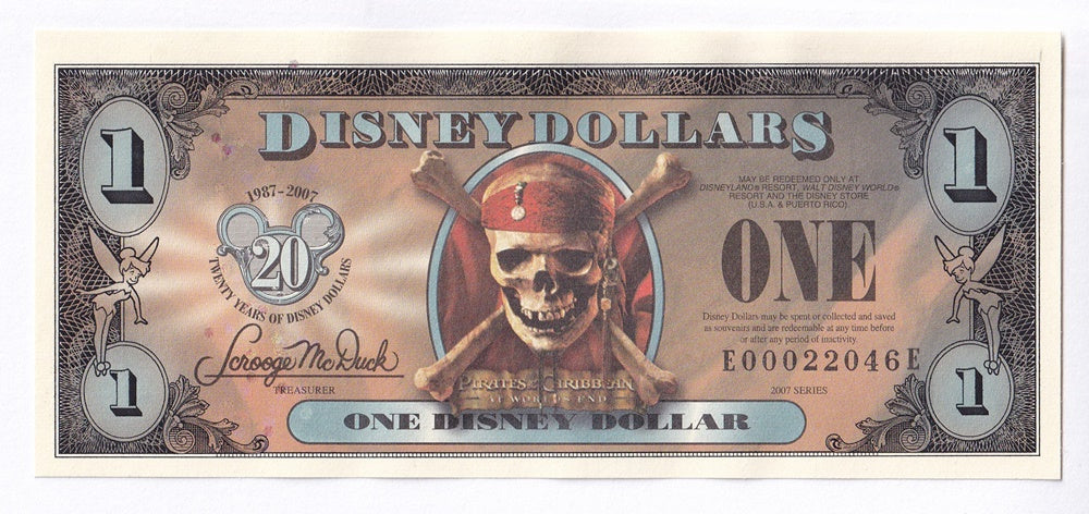 $1 Disney Dollar 20 Years 2007 Pirates of the Caribbean Empress uncirculated B