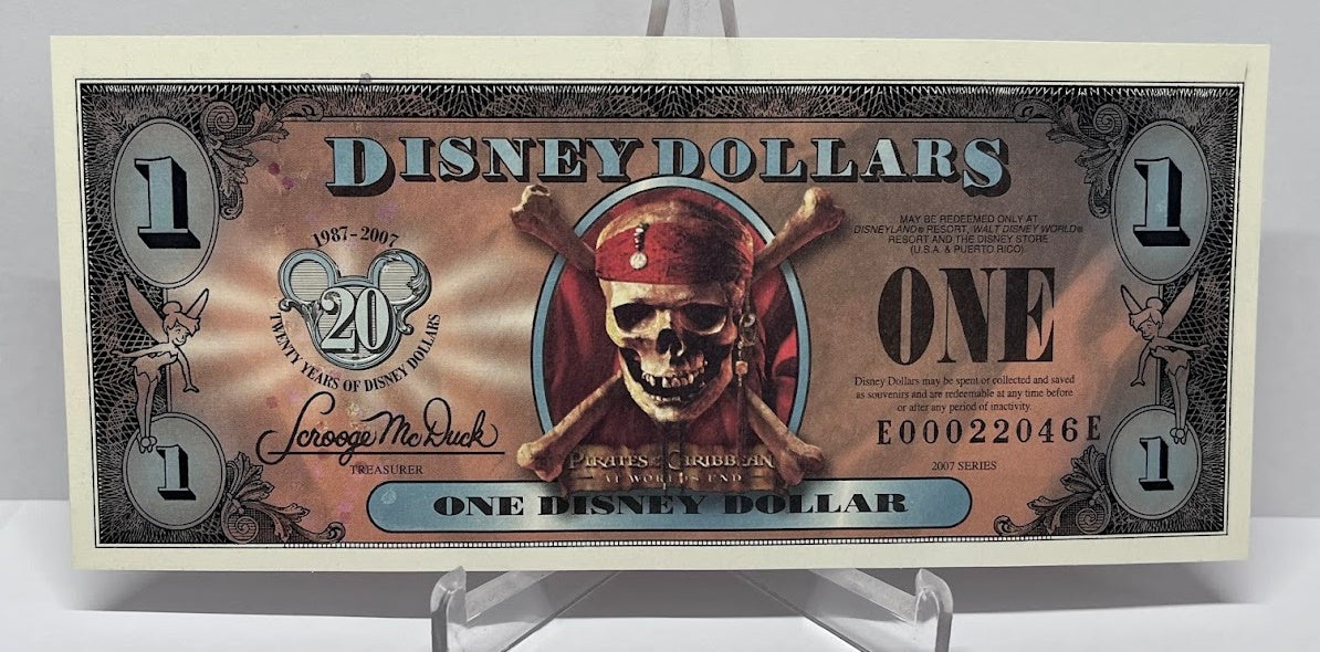 $1 Disney Dollar 20 Years 2007 Pirates of the Caribbean Empress uncirculated B