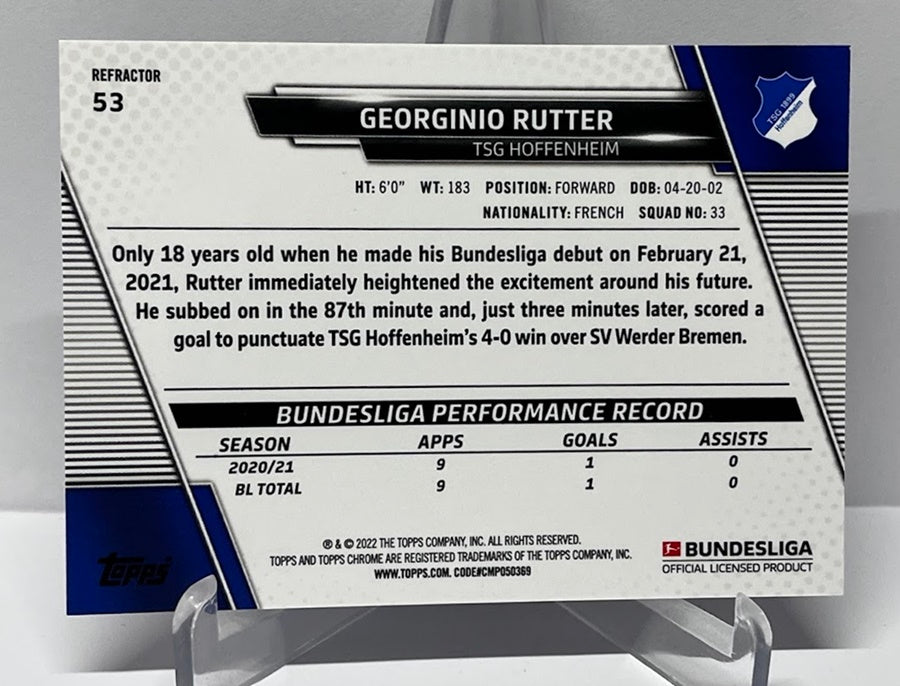 2022 Topps Chrome Bundesliga Refractor RC Georginio Rutter Hoffenheim #53