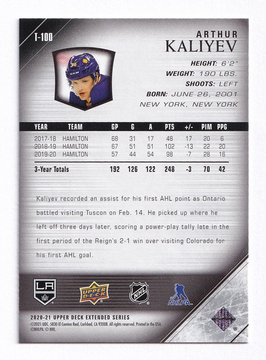 2020-21 Upper Deck Extended Series Young Guns Tribute Arthur Kaliyev Kings T-100