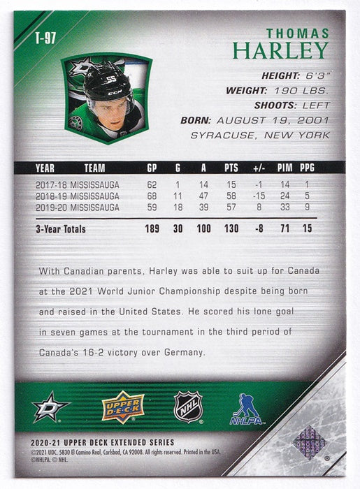2020-21 Upper Deck Extended Series Young Guns Tribute Thomas Harley Stars T-97