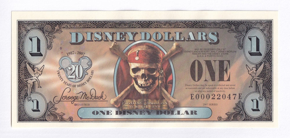 $1 Disney Dollar 20 Years 2007 Pirates of the Caribbean Empress uncirculated A