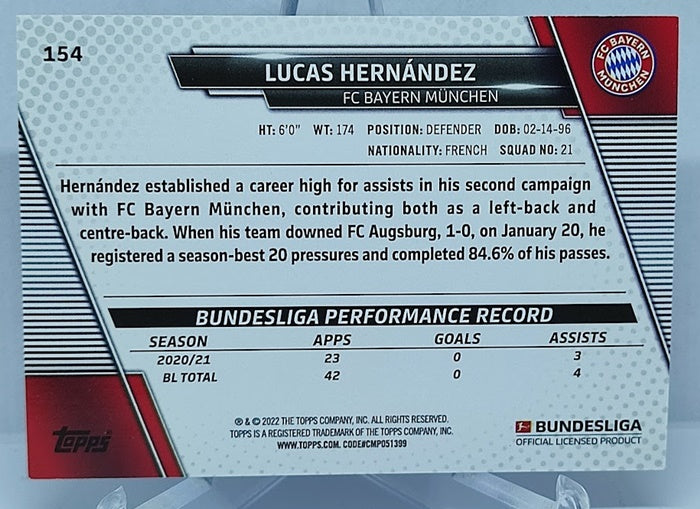 2022 Topps Bundesliga Lucas Hernandez Bayern #154