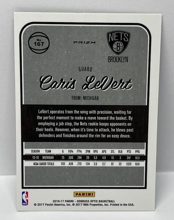 2016-17 Panini Donruss Optic Prizm RC Caris LeVert Nets #167