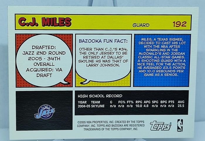 2005 Topps Bazooka RC CJ Miles Utah Jazz #192
