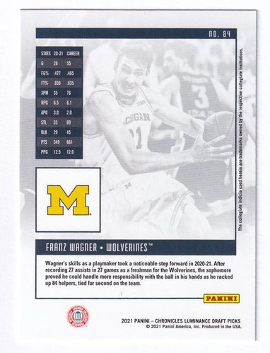 2021 Panini Chronicles Luminance RC Franz Wagner #84